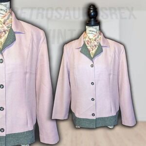 VINTAGE 1980's 220 Hickory Pink & Grey Business Casual Blazer Jacket, Size 16P